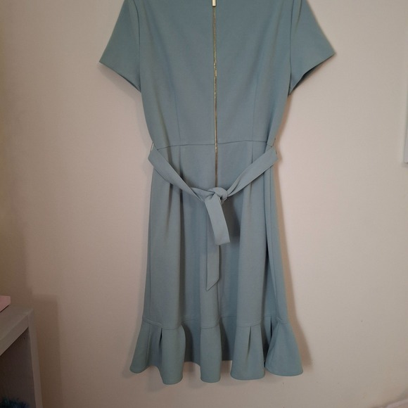 Calvin Klein Women's 12 Mint Green Ruffled Tulip-Hem Stretch Crepe Dress Belt - Picture 8 of 13